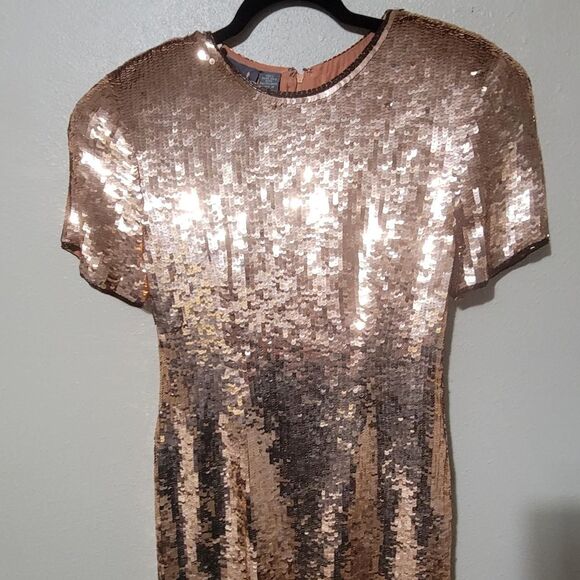 90s Modi rose gold sequin silk mini dress, size small (6 - 8) - Picture 2 of 8